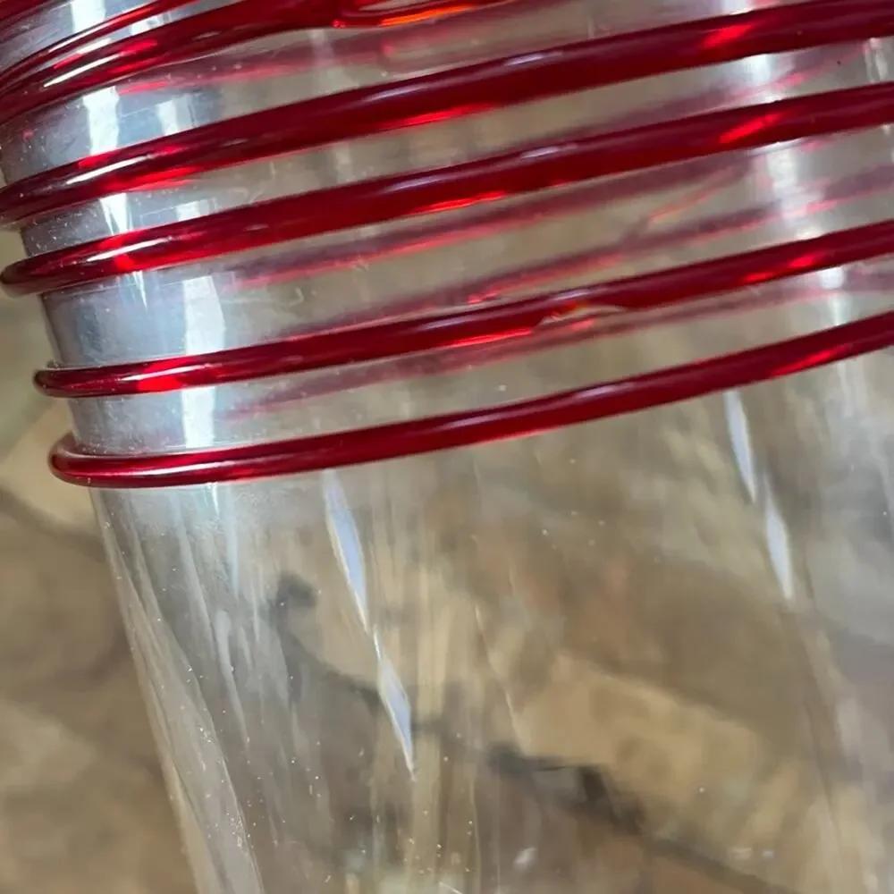 Vintage Pier 1 Imports Red Swirline Blown Glass Cylinder Art Vase 10